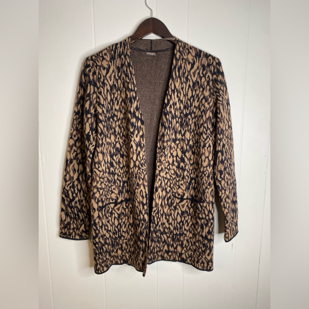 J. MCLAUGHLIN Jacqueline Cardigan 100% Merino‎ Wool Animal Print cheetah leopard - Picture 2 of 5
